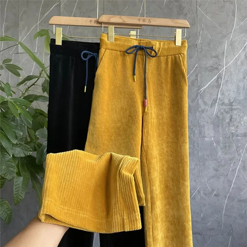 

Yellow Chenille Wide-leg Pants Women's 2023 Autumn Winter High-waisted Loose Casual Pants Velvet Straight Pants Female Clothing