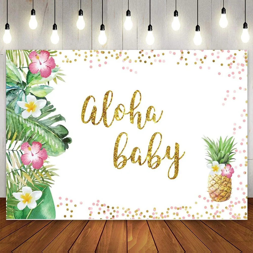 

Aloha Baby Shower Luau Party Decor Banner Backdrop Summer Flamingo Tropical Hawaii Seaside Beach Birthday Photography Background