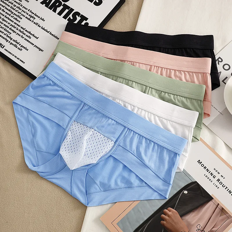 Men's Sexy Panties Bamboo Fiber Breathable Briefs Mesh U Convex Underwear Bikini Underpants Quick Drying Thin Underpants