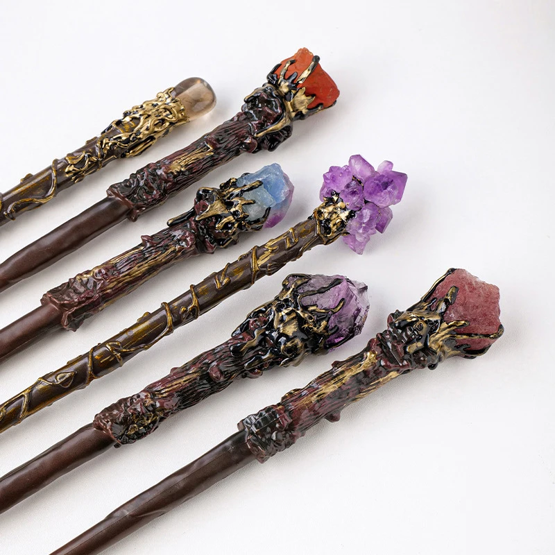 Natural Crystal Handmade Jewelry Magic Stick Witch Princess Cosplay Props Fairy Wand Halloween Gift Ritual Tool Decoration