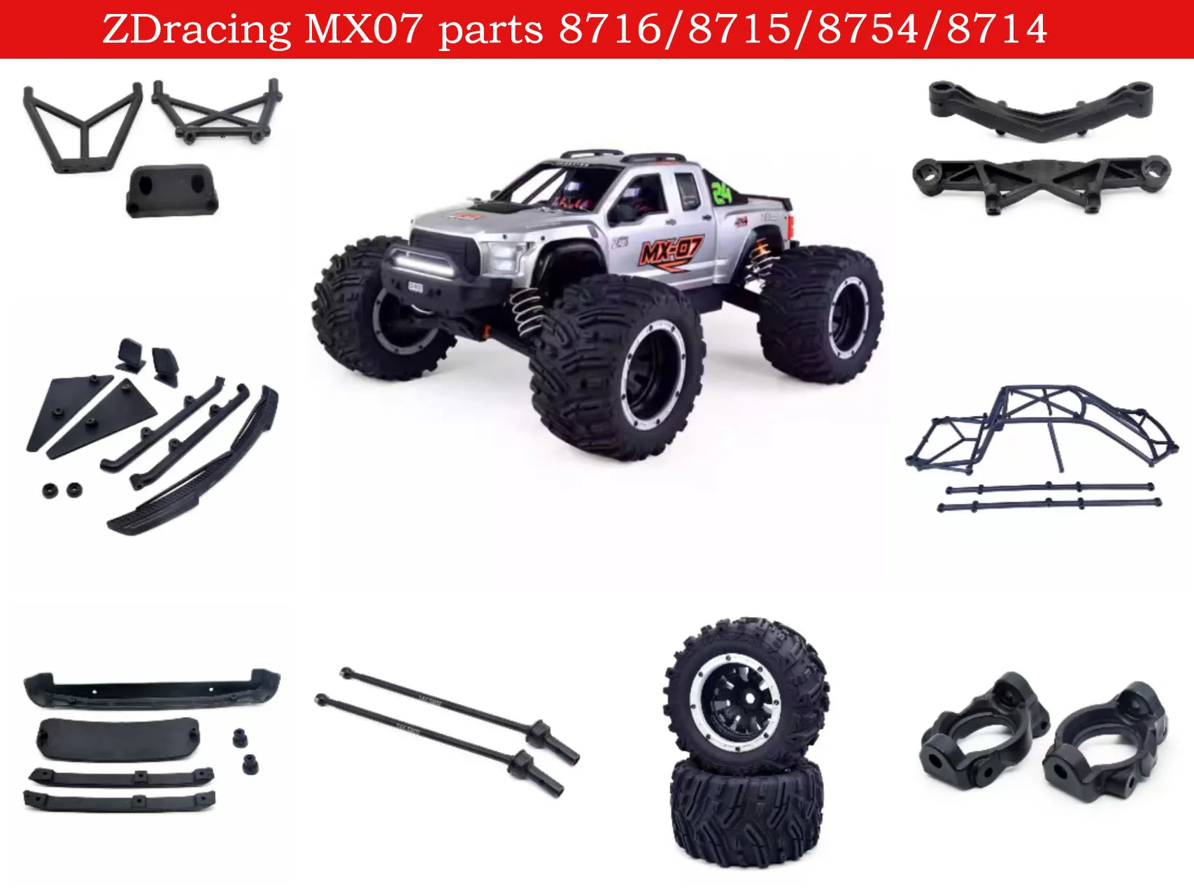 ZD Remote Control Car MX07 ZD MX07 Bigfoot Car Parts Car Shell Pillar Wheel Raptor Protective Shell ZD MX07 Raptor Bigfoot Car