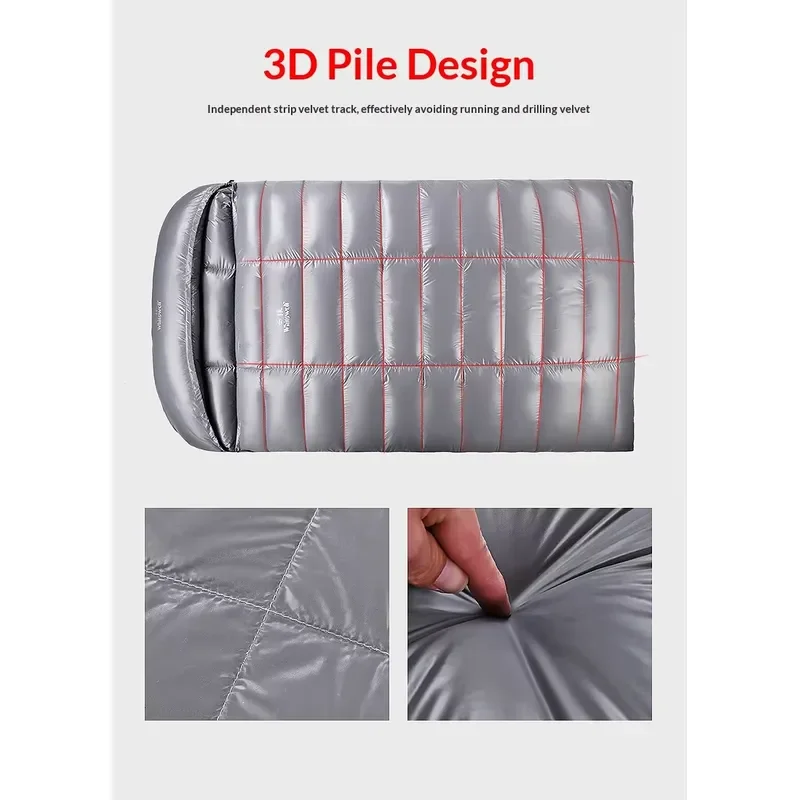 Hikeon Double-Size Envelope Type Nylon Duck Down-Filled Super Long Sleeping Bag Unisex Adult 2-Season Cold Weather Breathable