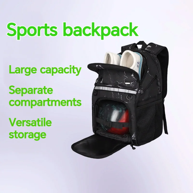 Large Capacity Sports Backpack for Gym Travel & Bowling, Waterproof Multi-Pocket with Adjustable Straps