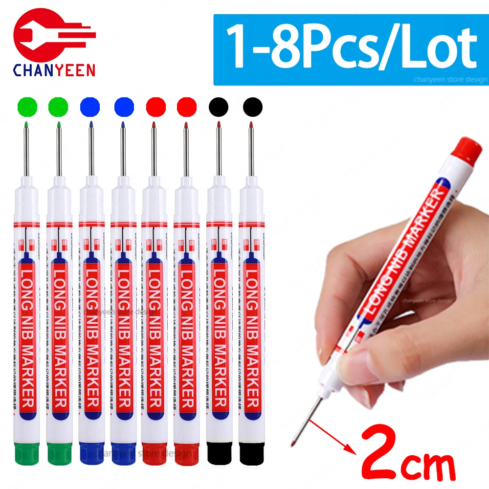 1-8Pcs/lot Long Head Markers Pen Bathroom Woodworking Decoration Multi-purpose Deep Hole Marker Pens Red/Black/Blue/Green Ink