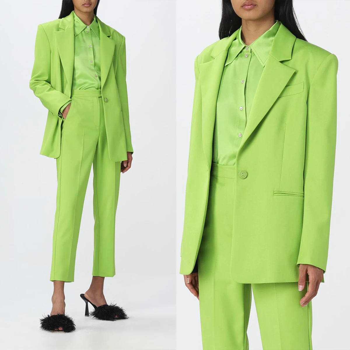 Simple Green Pants Suits Designed Slim Fit Blazer Office Lady One Button Casual Daily Formal Party Dresses Custom Made