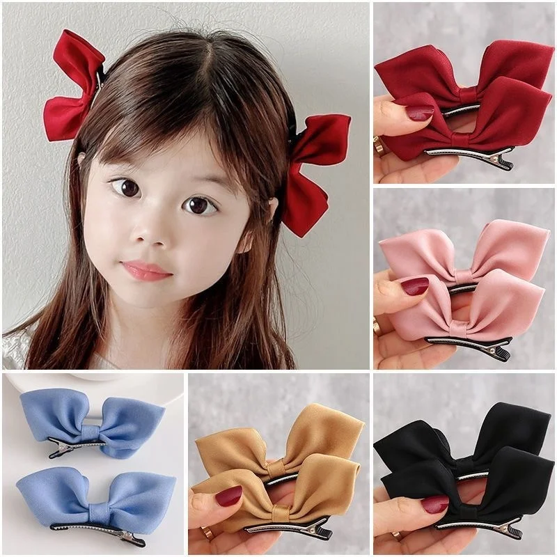 2PCS New Korean Bow Hairpins Children Sweet Headwear Girls Clips Barrettes Lovely Hairgrips Hair Accessories