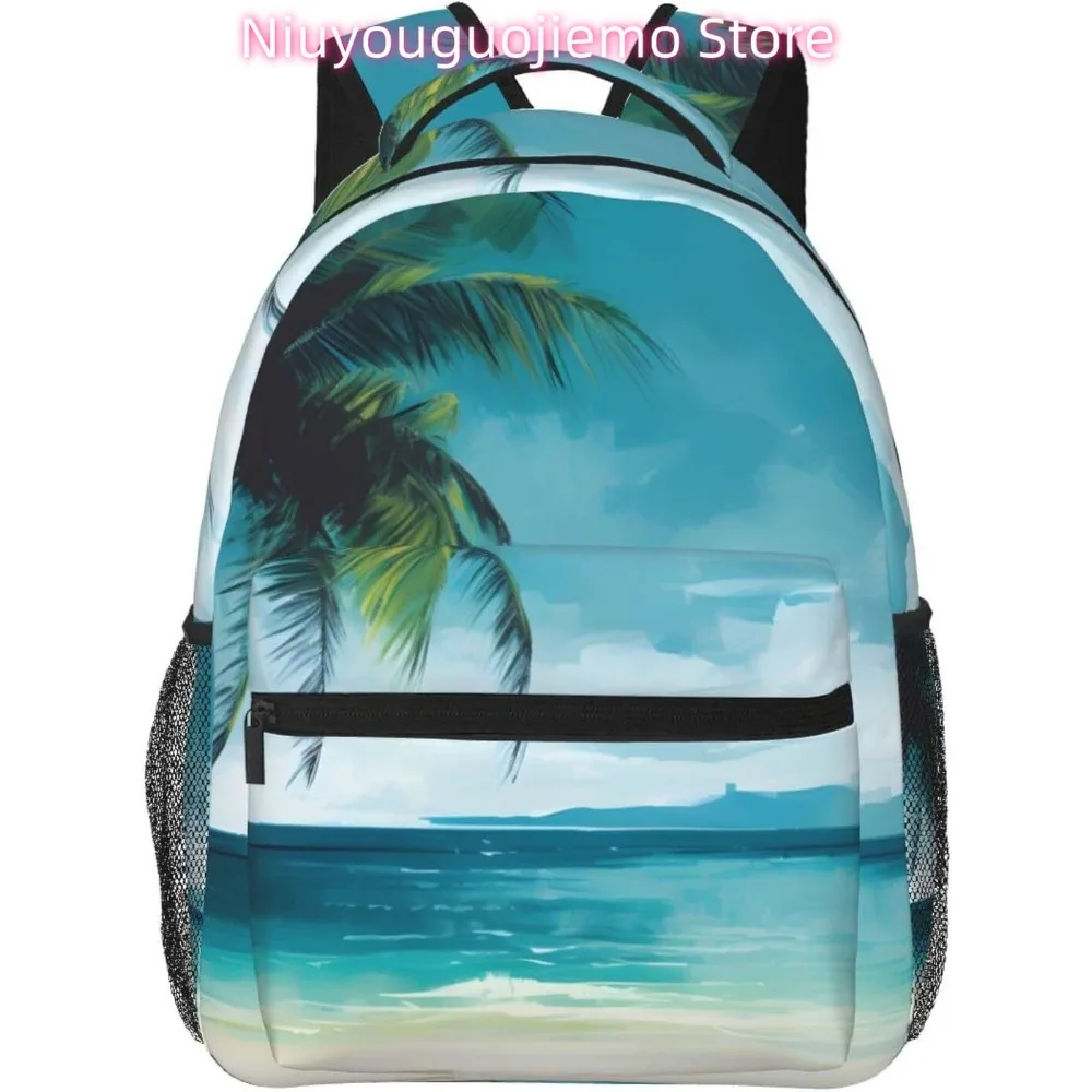 

Beach Oil Painting Lightweight Laptop Backpack Lightweight Multipurpose Travel Casual Daypack Unisex College Backapcks for Men W