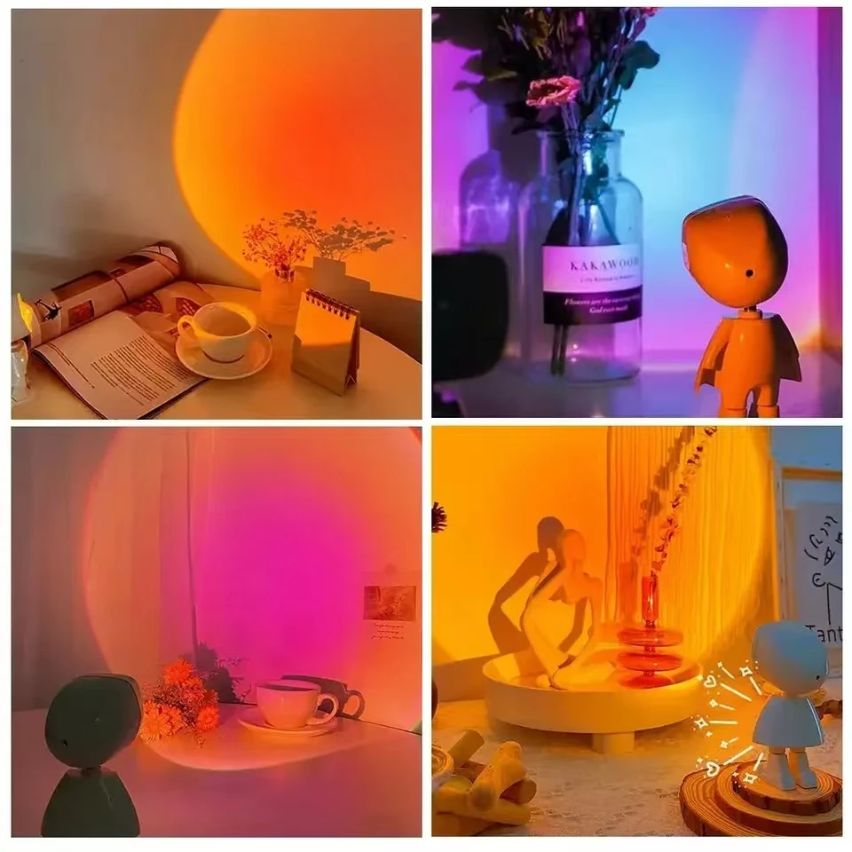 Astronauta Night Light Robot Rainbow Projection Sun Lamps Table Sunset Lamp Infinite Dimming Bedroom Atmosphere Projection Light