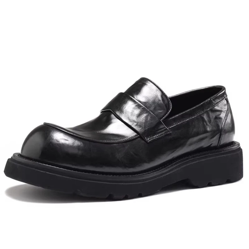 

British Trendy High-end Loafers for Men's Dress Shoes Soft Cowhide Thick-soled Heightening Shoe Comfortable Casual Leather Shoes