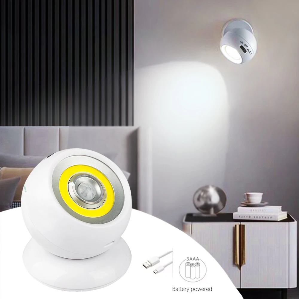 Super Bright PIR Motion Sensor Night Light USB/Battery Powered Magnet Wall Lamp Auto-sensing Book Table Lamp for Toilet Kitchen