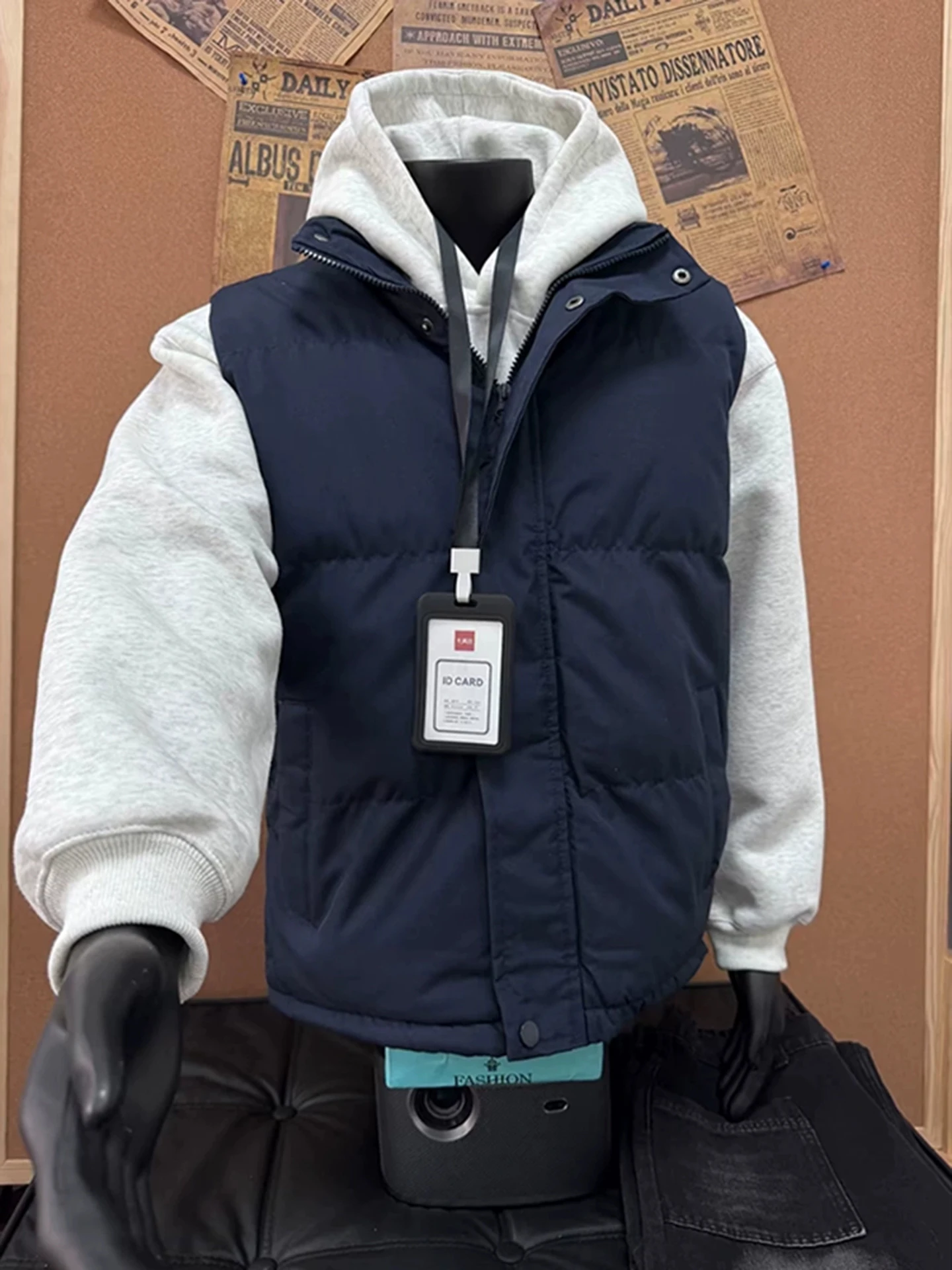 

Мужской зимний пуховый жилет Blue American Sle Thiened, хлопковая куртка, верхняя одежда, теплый, для многослойной одежды, с воротником-стойкой, облегающий