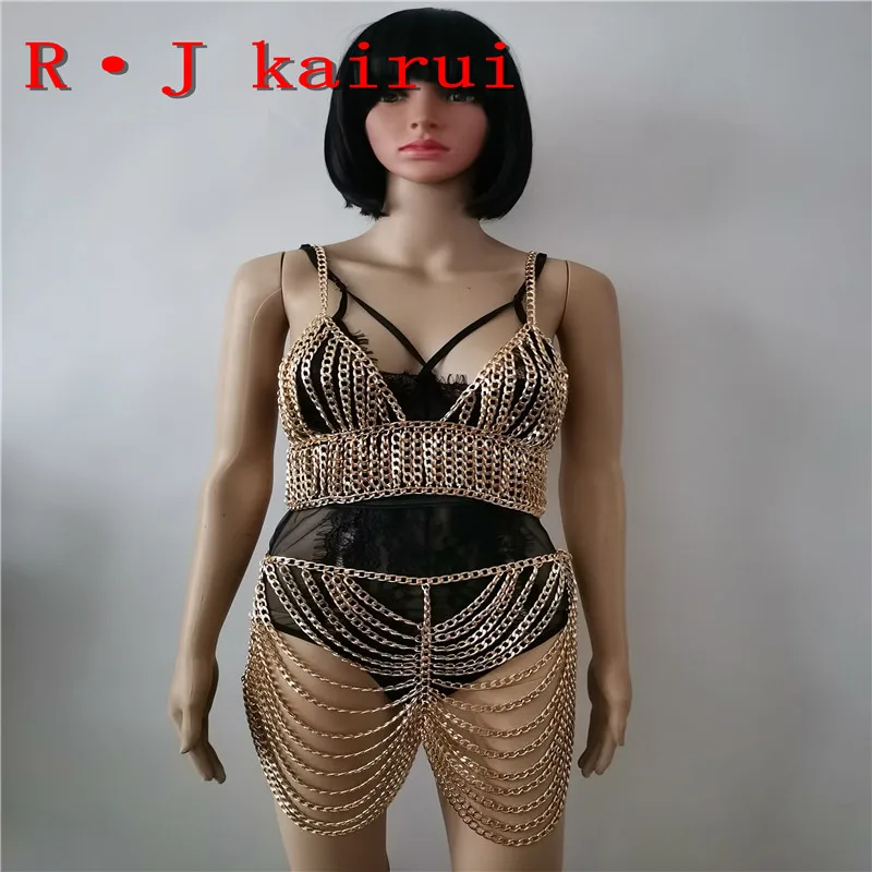 New RJBY27 Gold Chains Neck Bra Body Jewelry Unique Underpants Belly Jewelry Top Costume Jewelry Sets 2 Colors