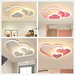 Plafonnier LED en Forme de Nuage et de Cœur pour Chambre d'Enfant, Chandelier de Couleur Rose pour Fille