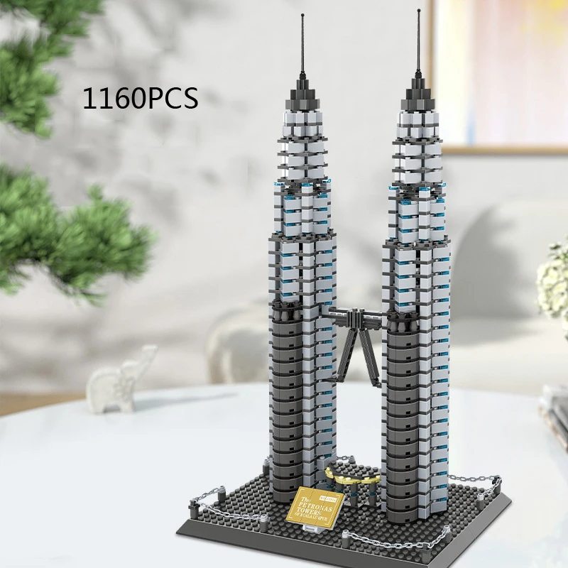 

Creative World Famous Modern Architecture Malaysia Kuala Lumpur City Centre Skyscraper Build Block Petronas Twin Tower Brick Toy
