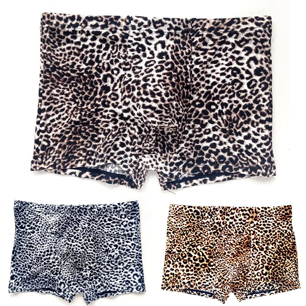 Convex Pouch For Mens Low Rise Boxer Shorts Leggings Stretch Leopard Print Underpants Male Sexy U Bulge Lingerie Panties Elastic