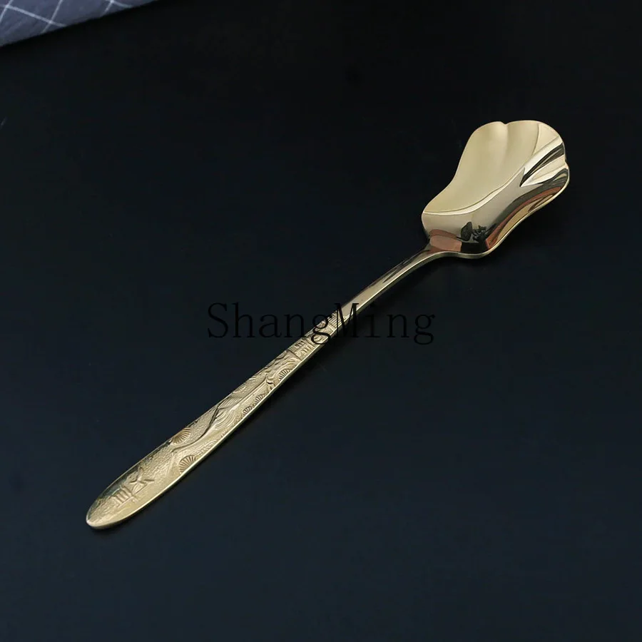 DSA creative brass spoon solid pure copper thickened spoon Ruyi longevity spoon wholesale