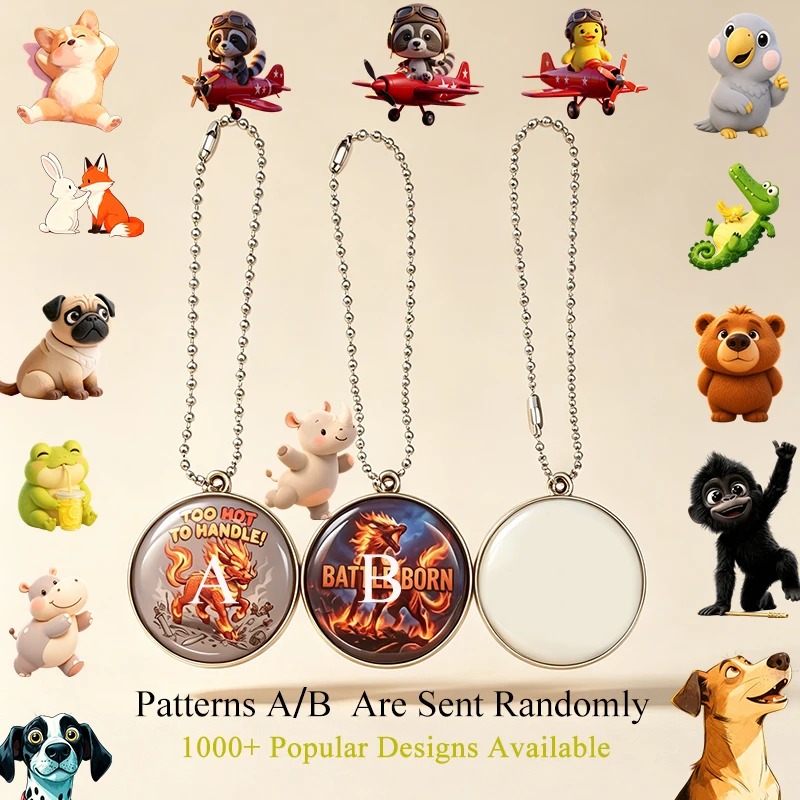 3Pcs Buy 1 Get 2 Random Free Cool Cute Pattern Bag Accessories Pendant Alloy Round Beaded Chain Wallet Keychain Halloween Gift