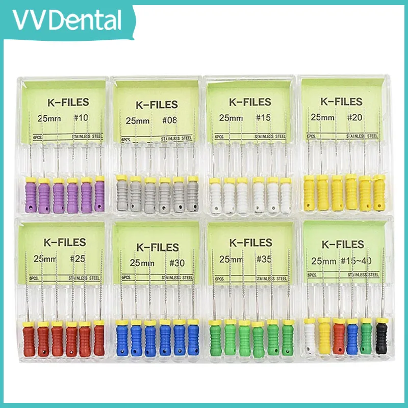 

VVDental 6Pcs/Pack Dental Hand Use K-Files 25mm Stainless Steel Endodontic Root Canal Files Dentist Tools