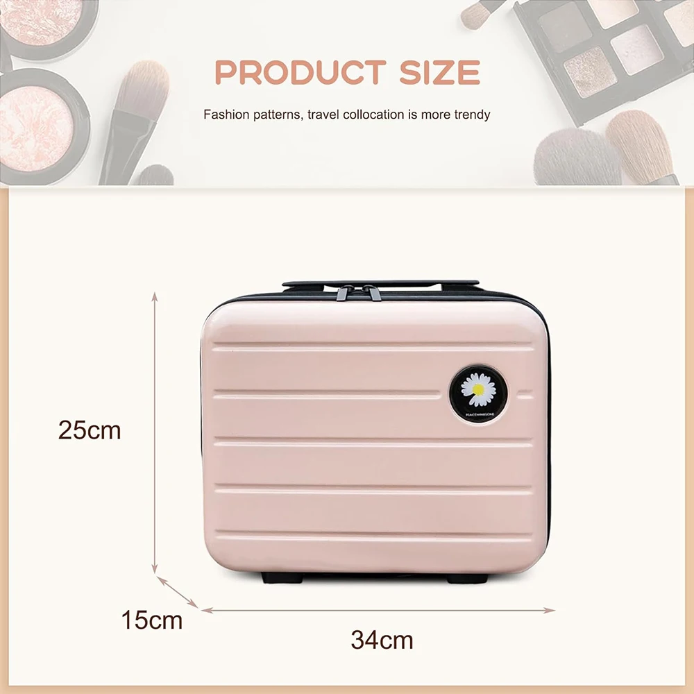 16 inch Large Capacity Hand Suitcase Hard Shell Cosmetic Case with Zipper Portable Handle Makeup Travel Organizer Case for Women