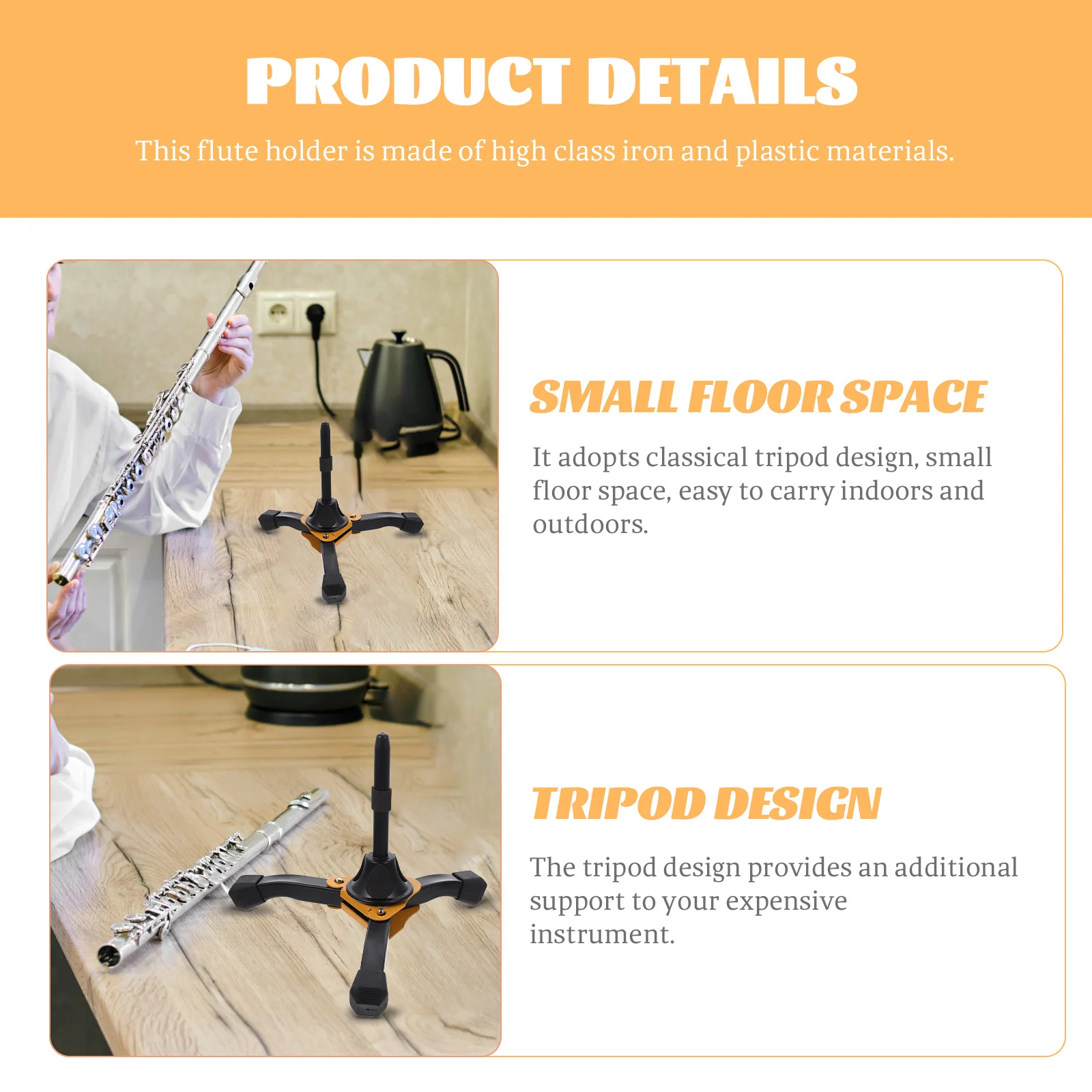 

Flute Stand Brackets Clarinet Music Dual Purpose Tripod Holder Iron Musical Instrument Display Buffet Desktop