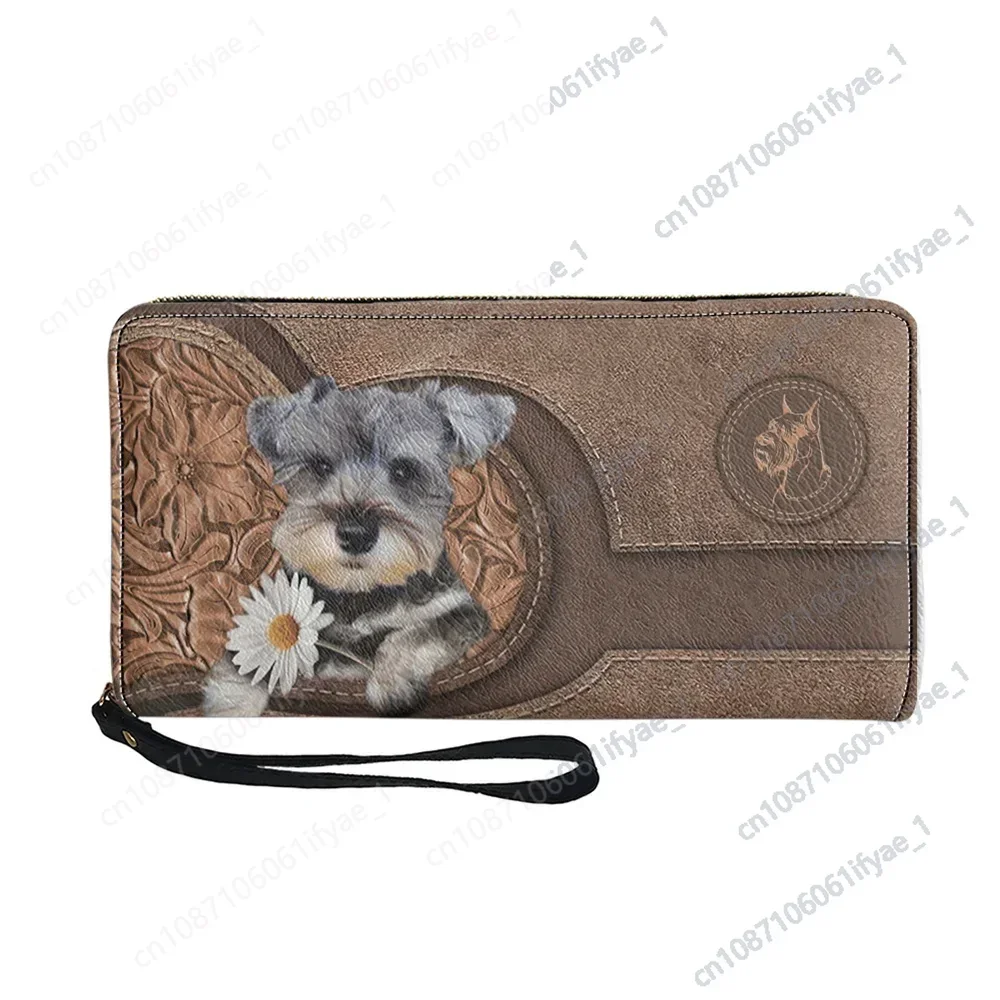 Women Portable Clutch Bag Cute Schnauzers Print PU Leather Purse Fashion Lady Casual Long Coin Pouch Card Wallet Portfel Damski