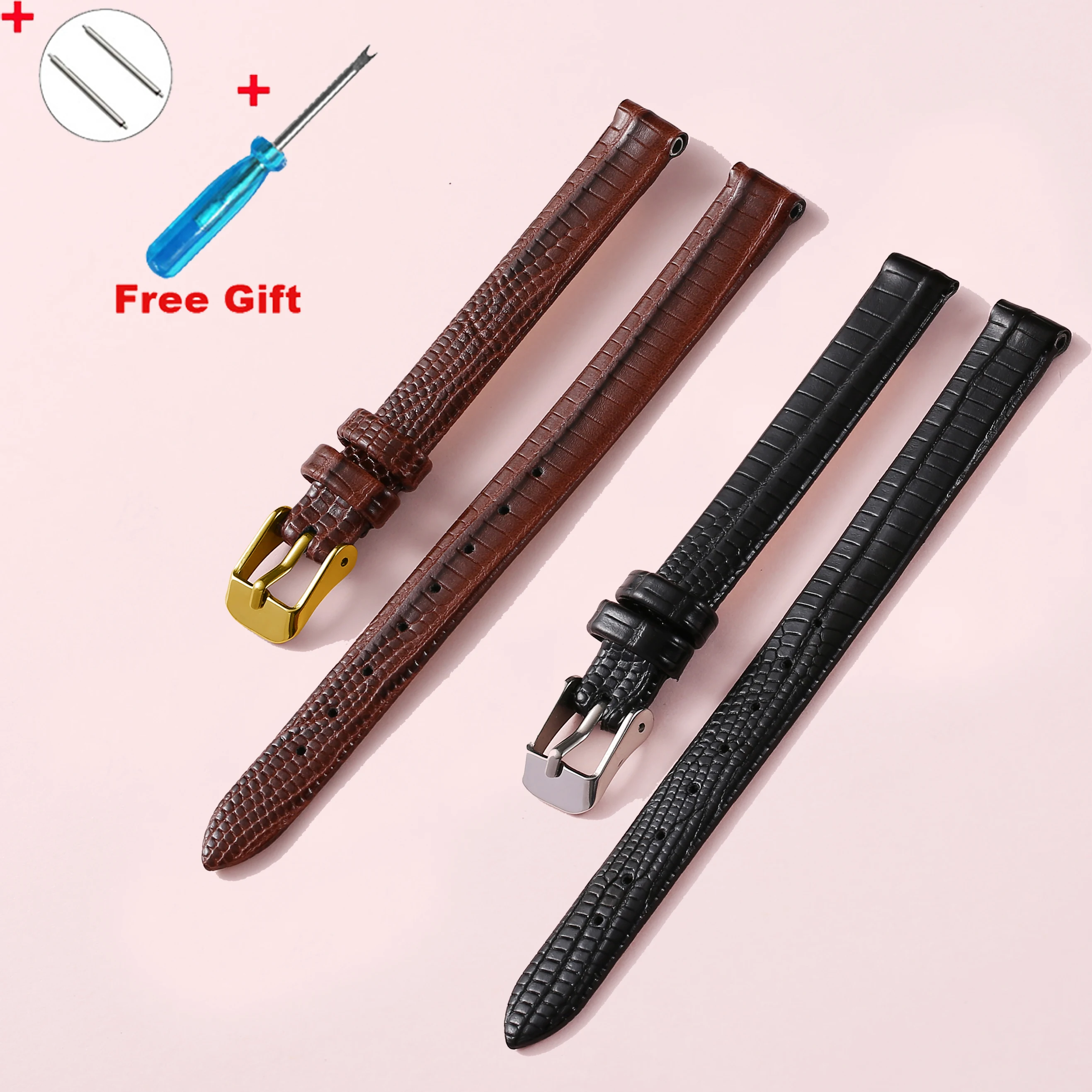 Lizard Grain Slim Leather Watch strap 8mm 10mm 12mm 14mm 16mm For Women Watch Accessories High Quality Lizard lines Watchband