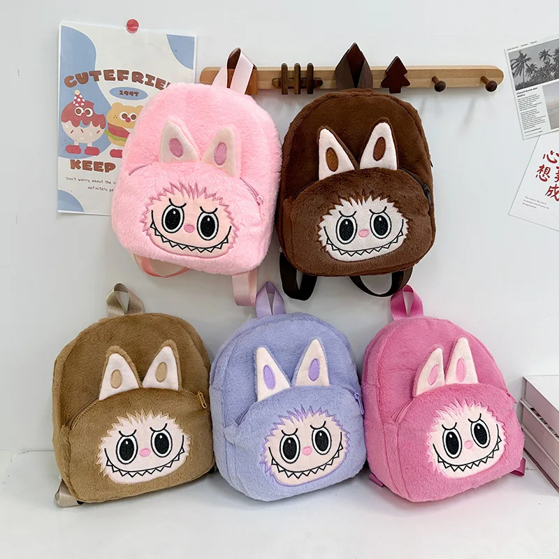 Mochila de dibujos animados Labubu para niños, bonita mochila de dibujos animados de felpa, regalos de cumpleaños y vacaciones para niños, mochila de viaje al aire libre Kawaii