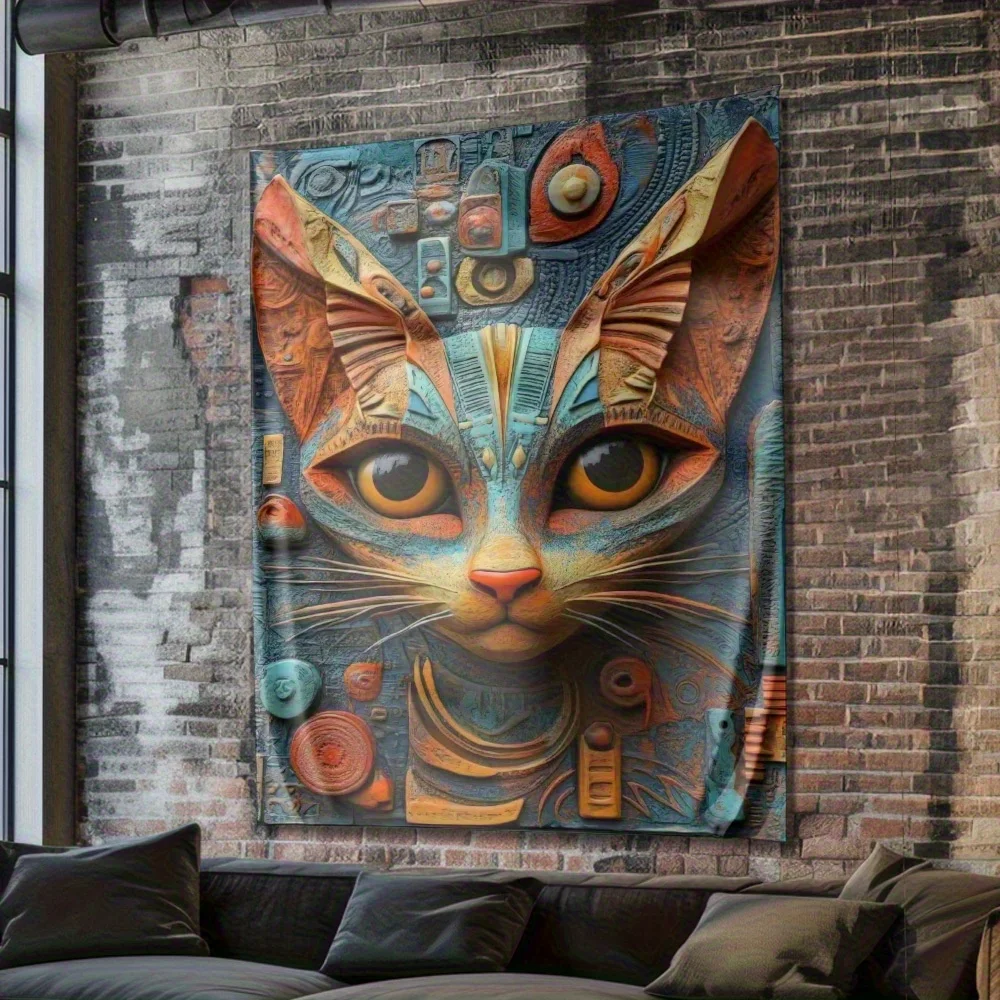 Cyber Mechanical Cat Theme Digital printing polyester wall hanging tapestry decorative Living room bedrooms background gift