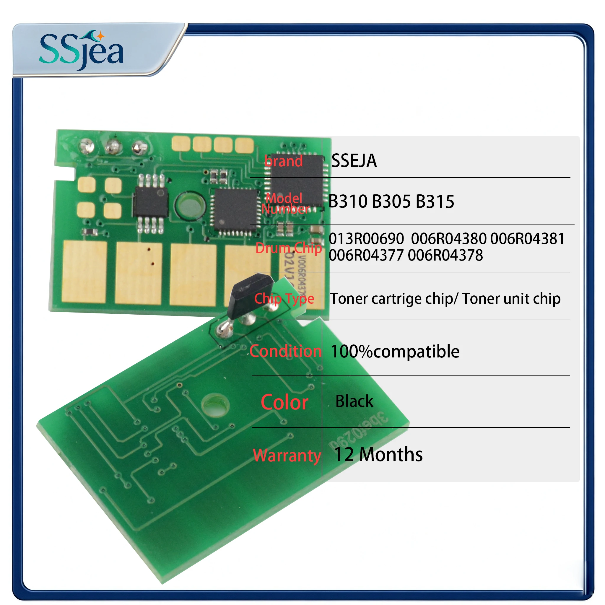 Updated B310 B305 B315 Toner Chip 006R04376 006R04377 006R04378 006R04380 006R04381 for Xerox B315 B310 B305 Toner Cartridge & D