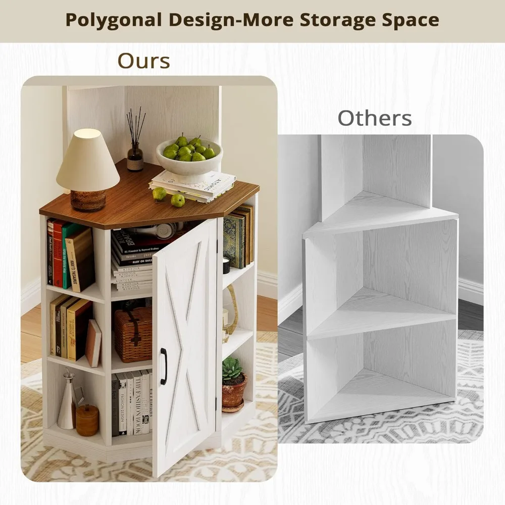 خزانة زاوية ريفية طويلة مع أرفف وأبواب للتخزين والعرض