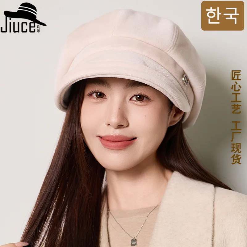 High End Temperament Versatile Gold Velvet Rolled Edge Octagonal Hat women's Item Solid Color Elegant Beret Chapeu 4m710
