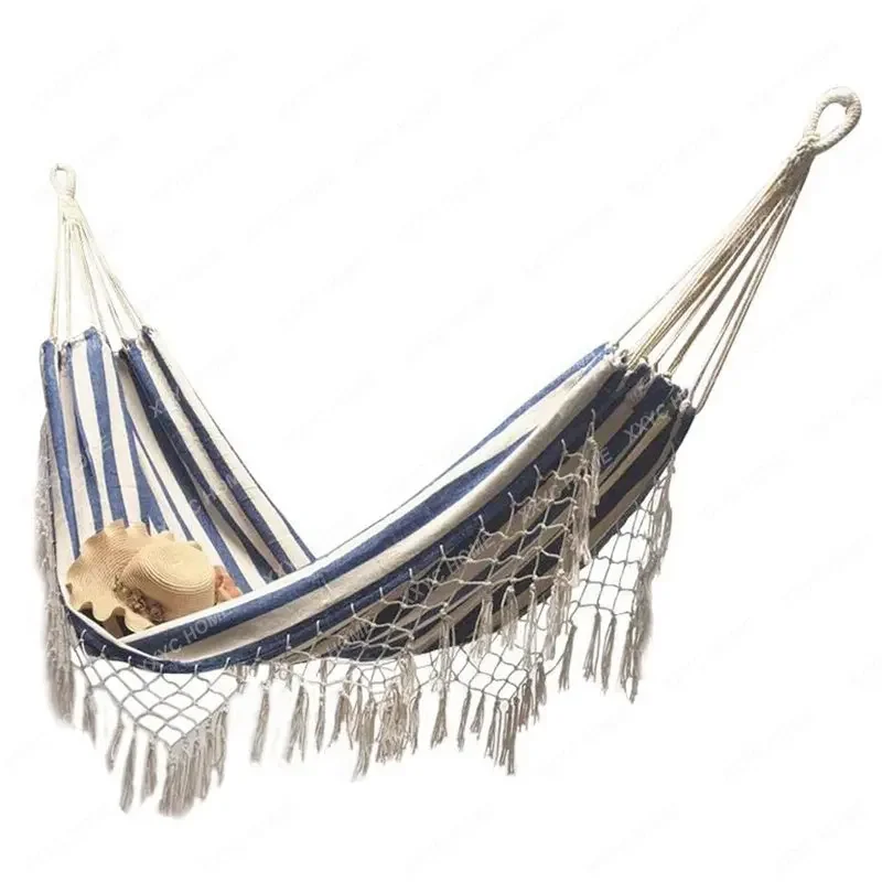 Beach Self-Driving Tour Picnic Barbecue Camping Striped Multicolored Tassel Hammock Indoor Cotton Canvas Lazy Glider