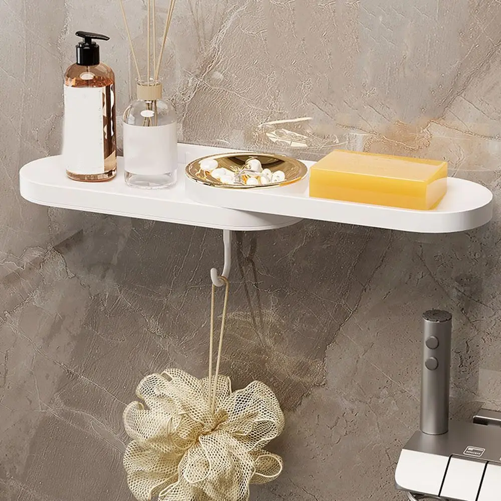 

Creative Plastic Rotating Soap Box Space Saving Wall-Mounted Draining Soap Box with Hooks Jewelry Storage Rack Bathroom