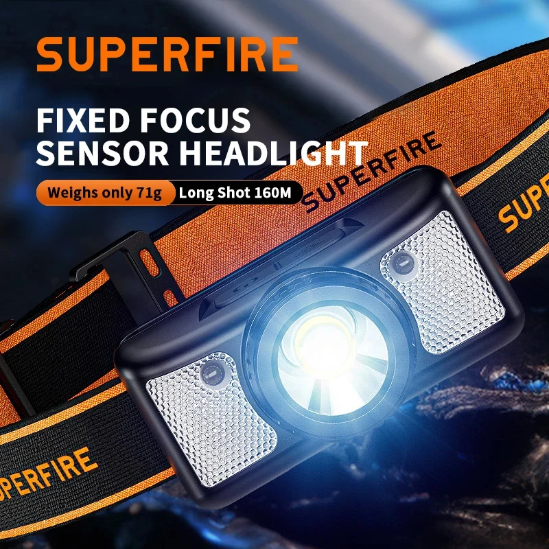 SUPERFIRE HL91 400LM LED Sensor Zoom Head Flashlight USB-C Rechargeable Head Lamp Fishing Waterproof Super bright campingLantern