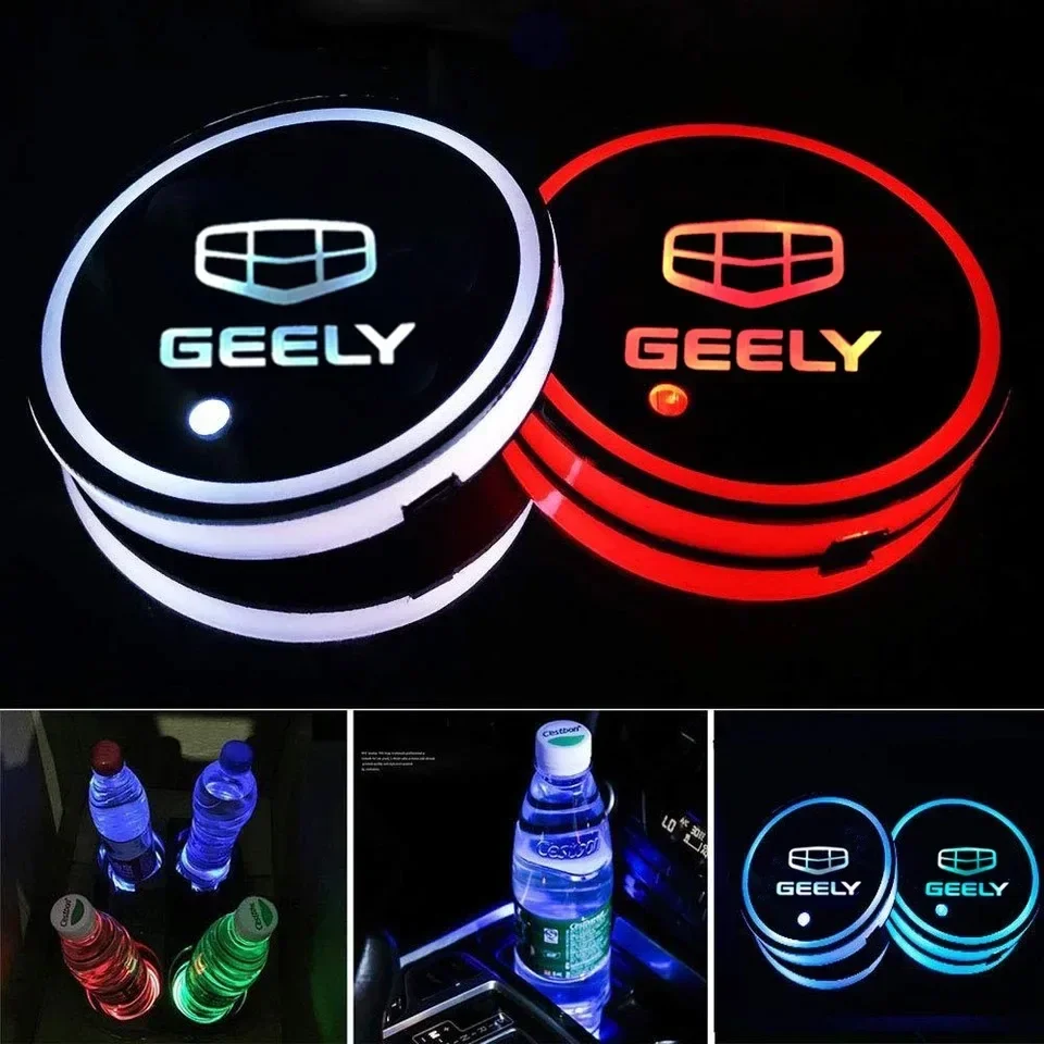 

2PCS For Geely Emgrand 7 EC7 EC8 X7 GE GT EV8 EX7 CK GS GL EC715 EC7 Color Smart LED Water Cup Light Up Coaster Auto Accessories