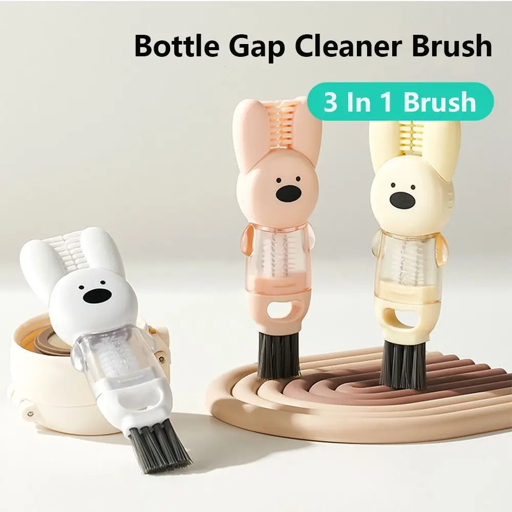 Rabbit 3 In 1 Baby Bottle Brush Water Bottle Cleaner Silicone Bottle Cleaning Brush Cartoon Soft Head Cup Cleaning Tool