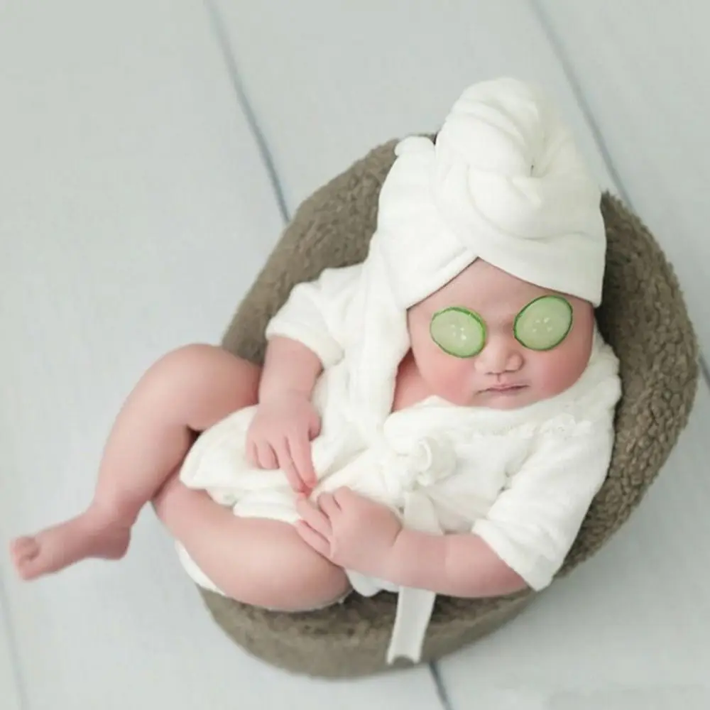 Photography Props Newborn Baby Bathrobes Slippers Cucumber Bath Towel Outfit with Headband Infant Robe Outfits Baby Photoshoot