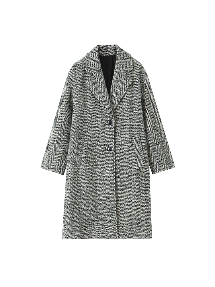 

Новое женское модное и универсальное элегантное однобортное пальто в полоску с длинными рукавами и лацканами в европейском стиле.