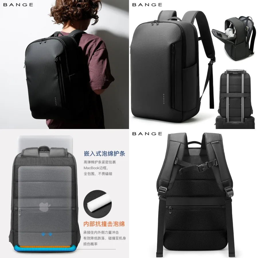 

【Новый стиль】Новый рюкзак BANGE — мужской высококачественный рюкзак большой вместимости, 17-дюймовый, для деловых поездок, портативный, для ноутбука.