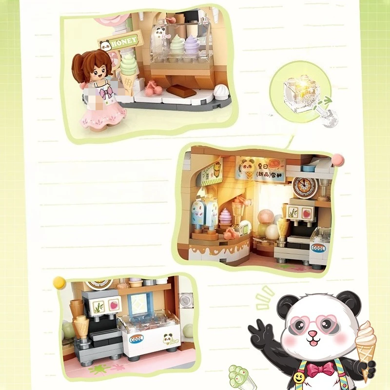 SEMBO الباندا الآيس كريم منزل اللبنات العصرية اللعب تجميعها الذواقة متجر عرض الشارع نموذج Diy بها بنفسك المقصورة سطح المكتب الزينة #4