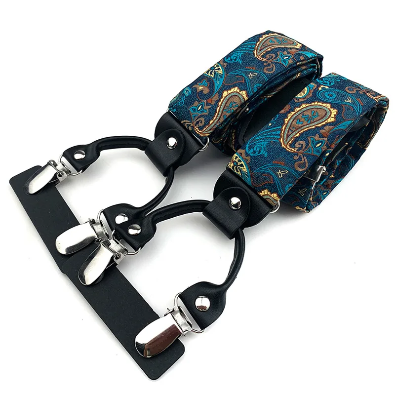 Men's Paisley 6 Clips Suspenders Trouser 3.5cm Wide Y-Back Wedding Party Event Braces Elastic Suspenders Straps Men's Gift