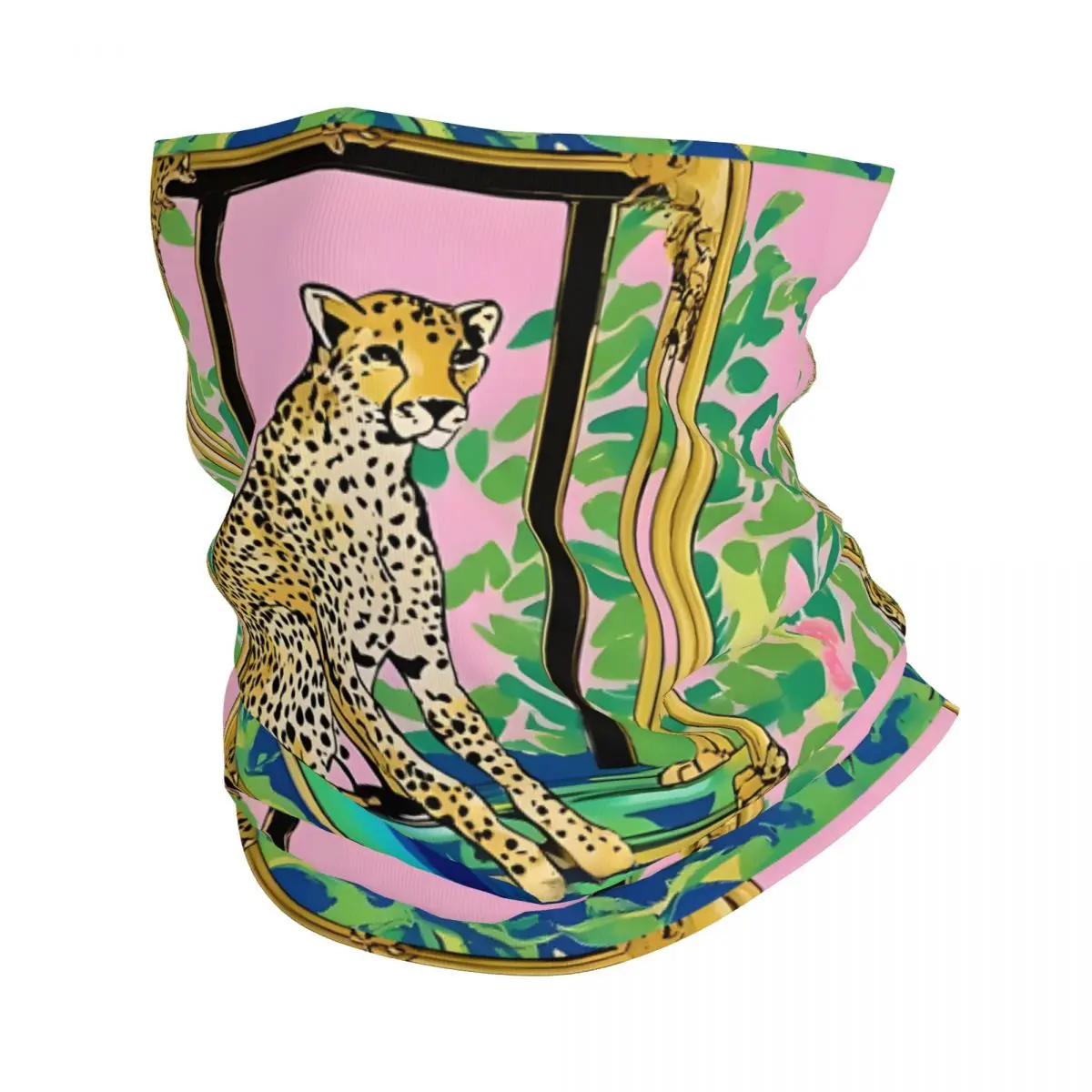 Preppy Cheetah In A Pagoda Bed Scarf Neckerchief Neck Face Mask Polyester