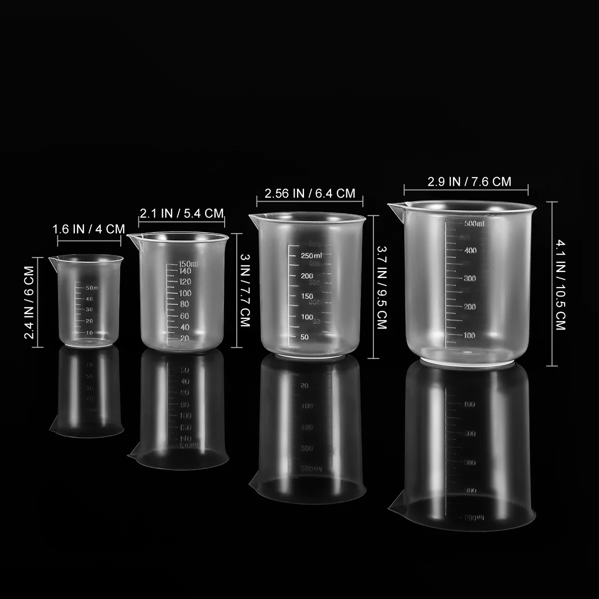 4 قطعة 50 مللي 150 مللي 250 مللي 500 مللي كوب قياس بلاستيكي شفاف كوب متدرج لقياس مختبر المطبخ