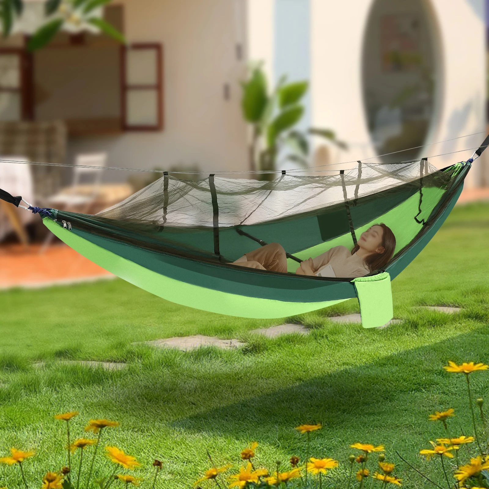 Outdoor Hammocks with Mosquito Net and Tree Straps for Camping Hiking Backpacking and Travel Foldable Design and Wear-Resistant