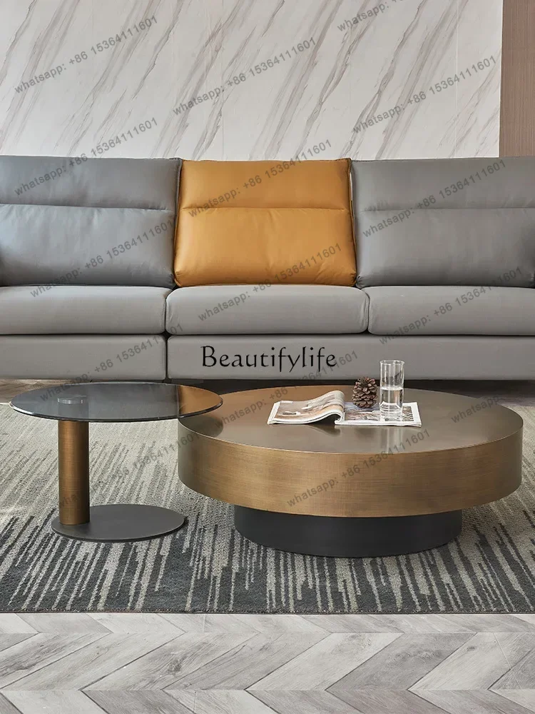 

Italian Minimalist Coffee Table Light Luxury Modern Minimalist Living Room round Glass Size Coffee Table Combination