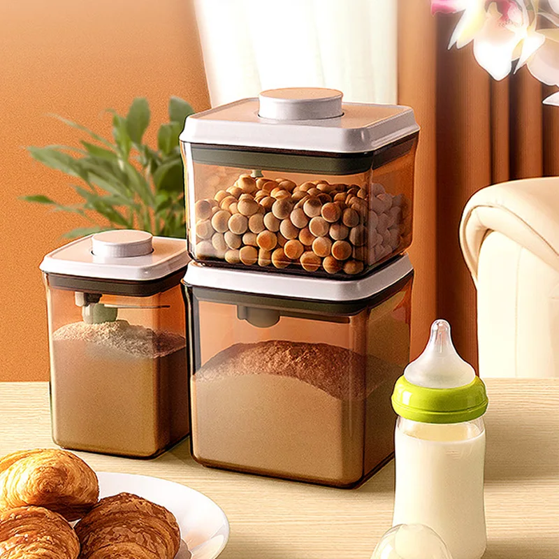 Rectangular Baby Milk Powder Can Plastic Transparent Storage Can Pressing Food Moisture-Proof Sealed Can Easy To Carry Outside