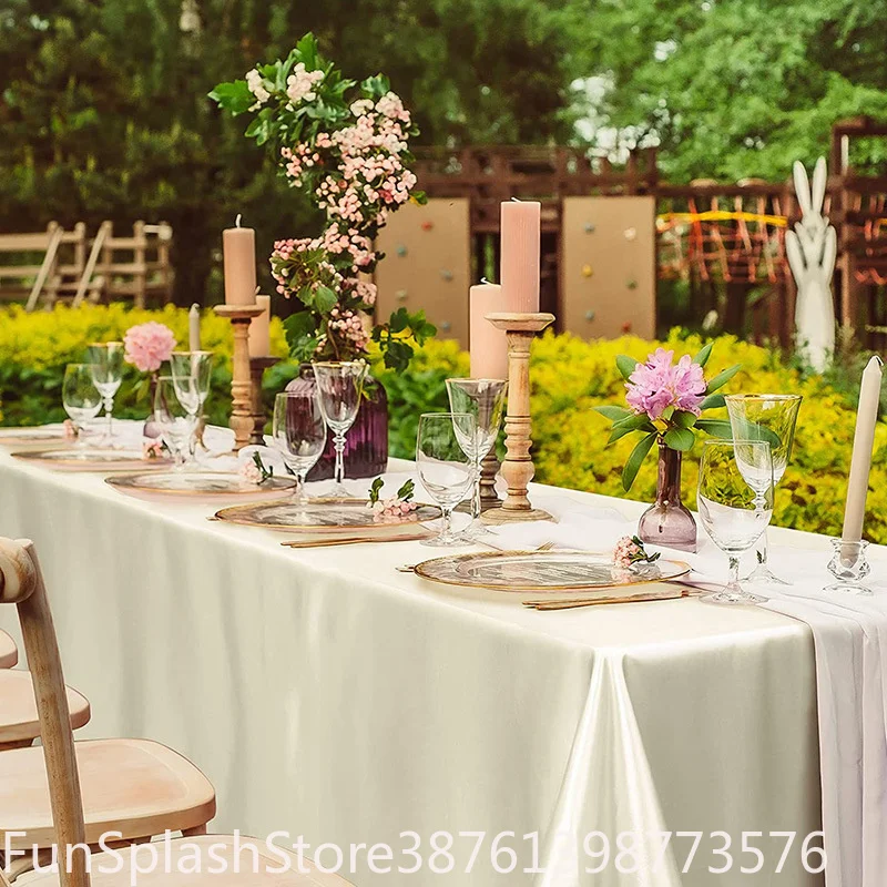 Rectangle Satin Tablecloth Bright Smooth Silk Like Large Table Cover For Wedding Anniversary Dining Party High End Table Decor