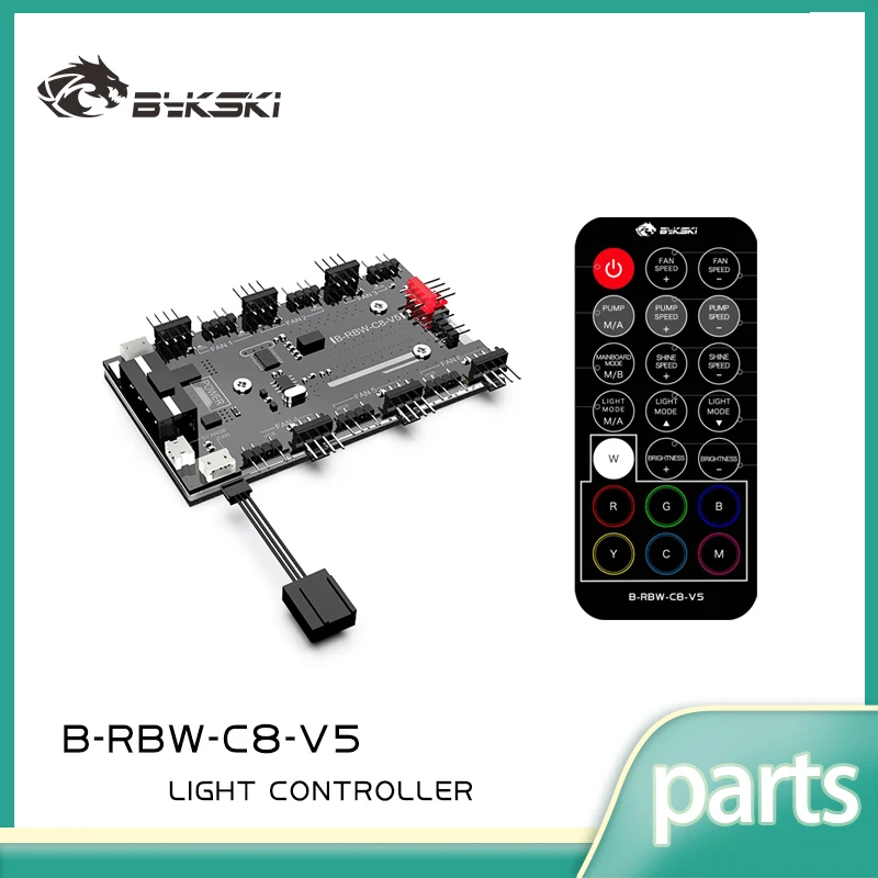 Bykski B-RBW-C8-V5 RBW Controller for Block FAN 5V RGB LED Strip Light / Support Motherboard 5V 3PIN ADD Header Only for Bykski
