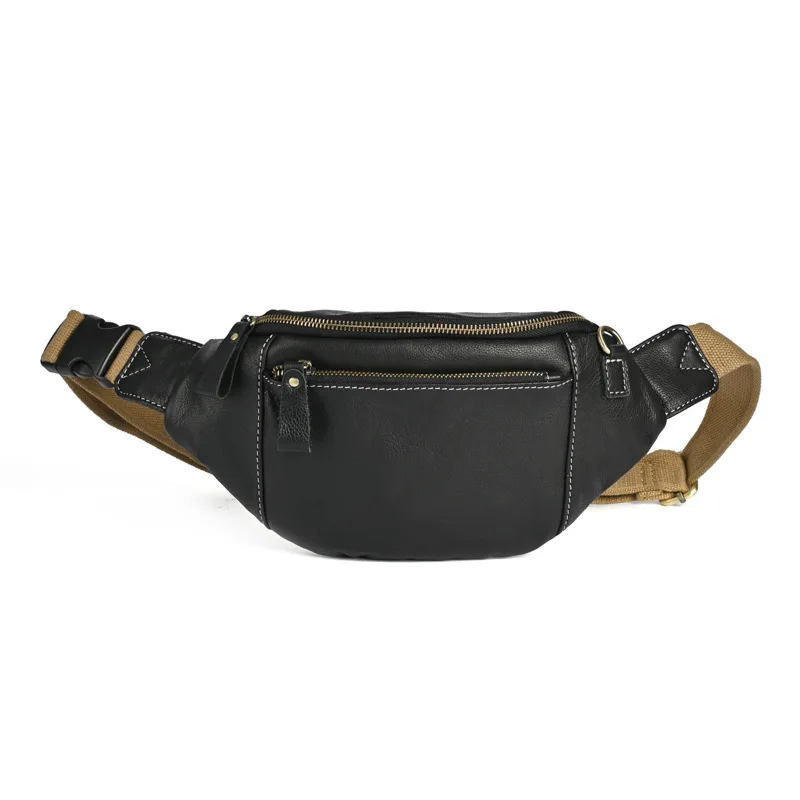 Genuine Leather Waist Bag for Running Fashion Cowskin Men's Chest Bag Waist Bag Single Shoulder Backpack Male Chest Pack Small