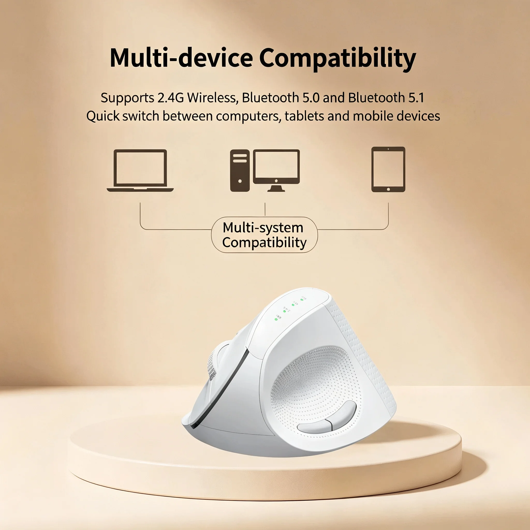 Wireless 2.4G Bluetooth Dual-Mode Ergonomic Vertical Mouse Anti-Slip Slient Click Design Office Mouse For PC Computer Laptop